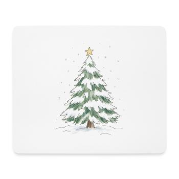 Schneebedeckter Weihnachtsbaum mit goldenem Stern - Mousepad (Querformat) - Weiß - Vorne