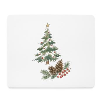 Weihnachtsbaum mit Tannenzapfen und Beeren - Mousepad (Querformat) - Weiß - Vorne