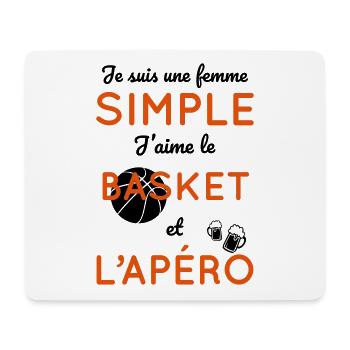 Femme simple aime le basket et l'apéro - Tapis de souris (format paysage) - blanc - Devant