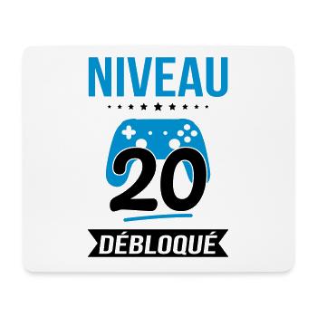 Anniversaire 20 ans - Niveau 20 débloqué - Gamer - Tapis de souris (format paysage) - blanc - Devant