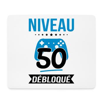 Anniversaire 50 ans - Niveau 50 débloqué - Gamer - Tapis de souris (format paysage) - blanc - Devant