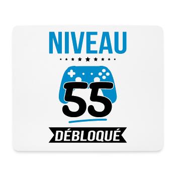 Anniversaire 55 ans - Niveau 55 débloqué - Gamer - Tapis de souris (format paysage) - blanc - Devant