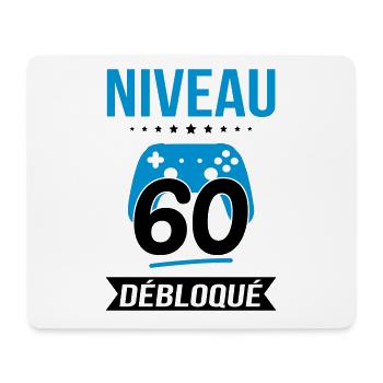 Anniversaire 60 ans - Niveau 60 débloqué - Gamer - Tapis de souris (format paysage) - blanc - Devant