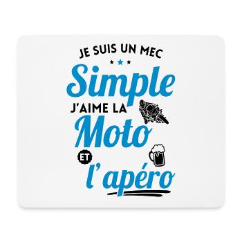 Mec simple j'aime la moto et l'apéro - Humour - Tapis de souris (format paysage) - blanc - Devant