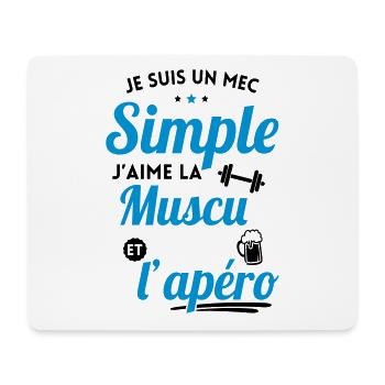 Musculation - Mec simple aime la muscu et l'apéro - Tapis de souris (format paysage) - blanc - Devant