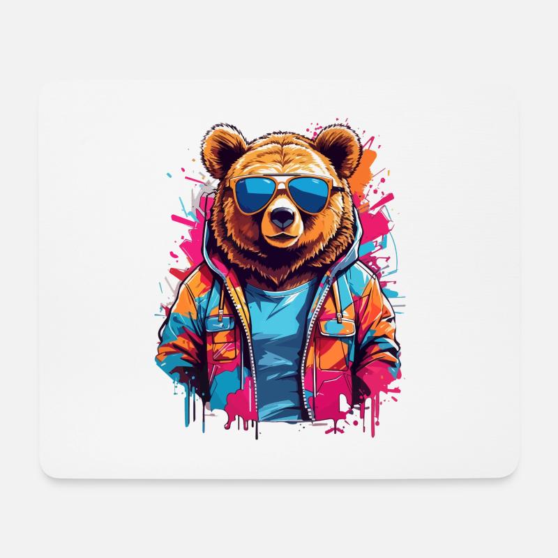 Neon Pop Bear mit Sonnenbrille - Mousepad (Querformat) - Weiß