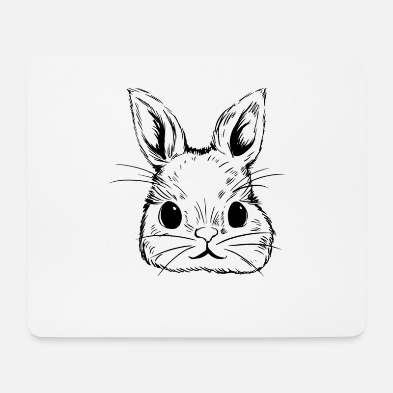 Süßer Hase, Illustration, Tier, Handgezeichnet - Mousepad (Querformat) - Weiß