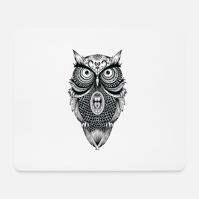 Mandala Eule - Mousepad (Querformat) - Weiß