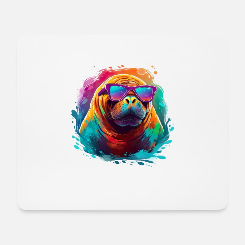 Walross mit Sonnenbrille - Mousepad (Querformat) - Weiß