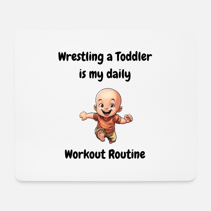 Mit einem Kleinkind zu ringen ist meine tägliche Trainingsroutine. - Mousepad (Querformat) - Weiß