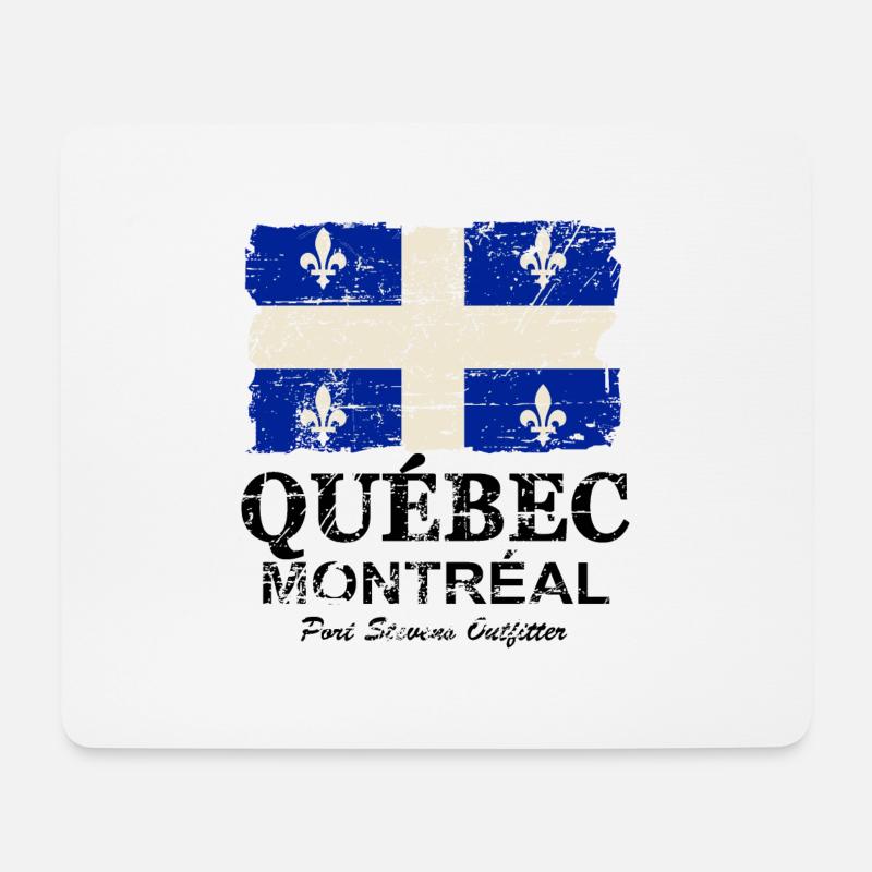 Québec Flag - Canada - Vintage Look - Tapis de souris (format paysage) - blanc