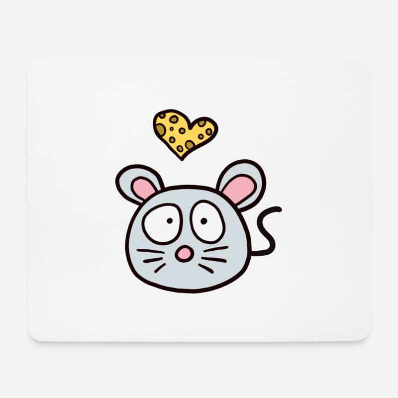 süße Maus mit Käseherz - Mousepad (Querformat) - Weiß