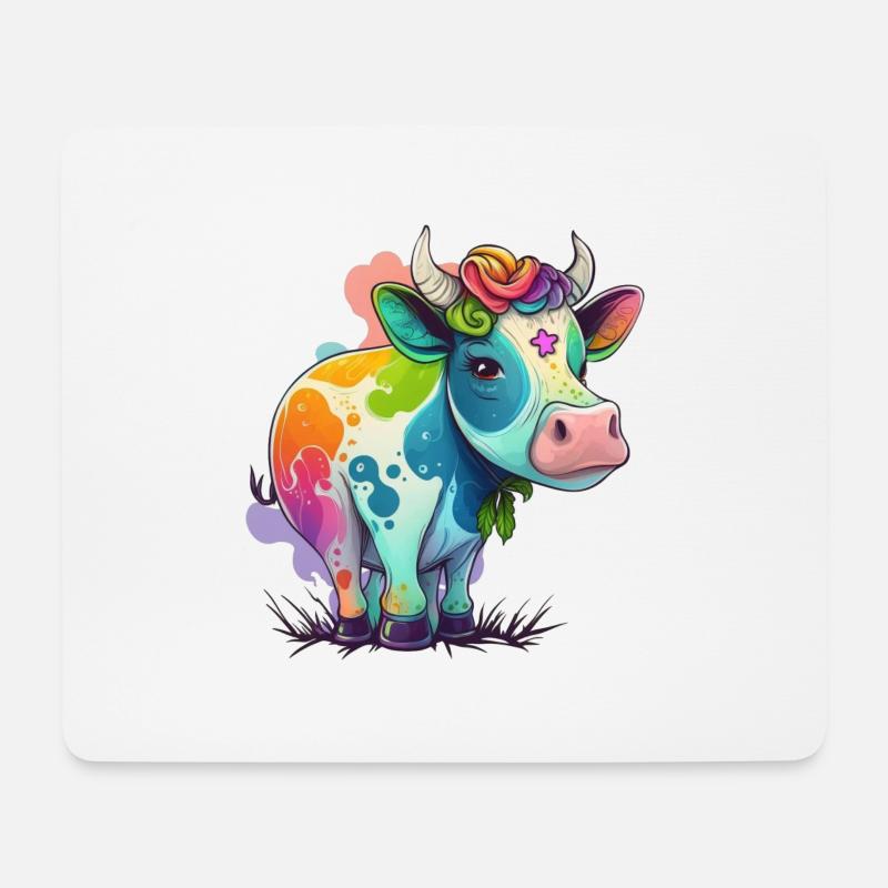 Kuh Zeichnung Regenbogen - Mousepad (Querformat) - Weiß