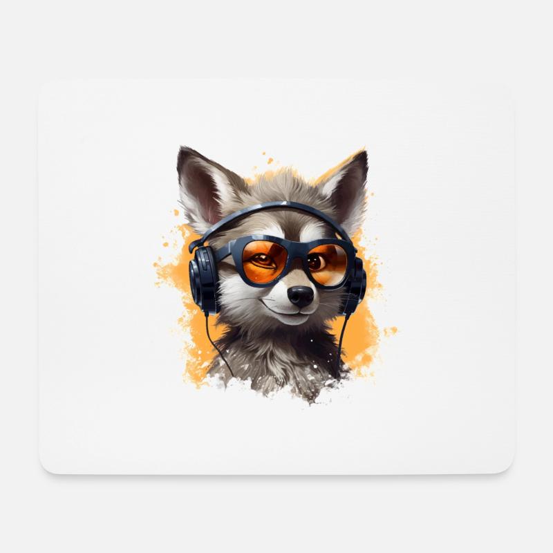 Wolf Design avec des écouteurs et des lunettes de soleil - Tapis de souris (format paysage) - blanc