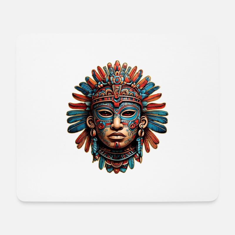 Kunstvolle geschnitzte Azteken, Maya, Inka Maske - Mousepad (Querformat) - Weiß