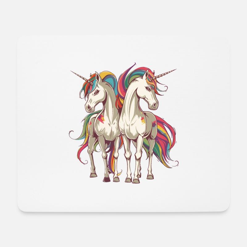 Buntes Einhorn-Duo - Mousepad (Querformat) - Weiß