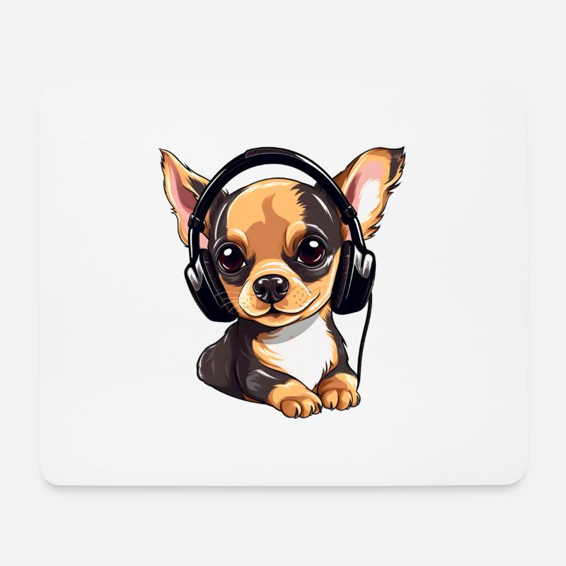 Cooler Chihuahua mit Kopfhörern - Mousepad (Querformat) - Weiß
