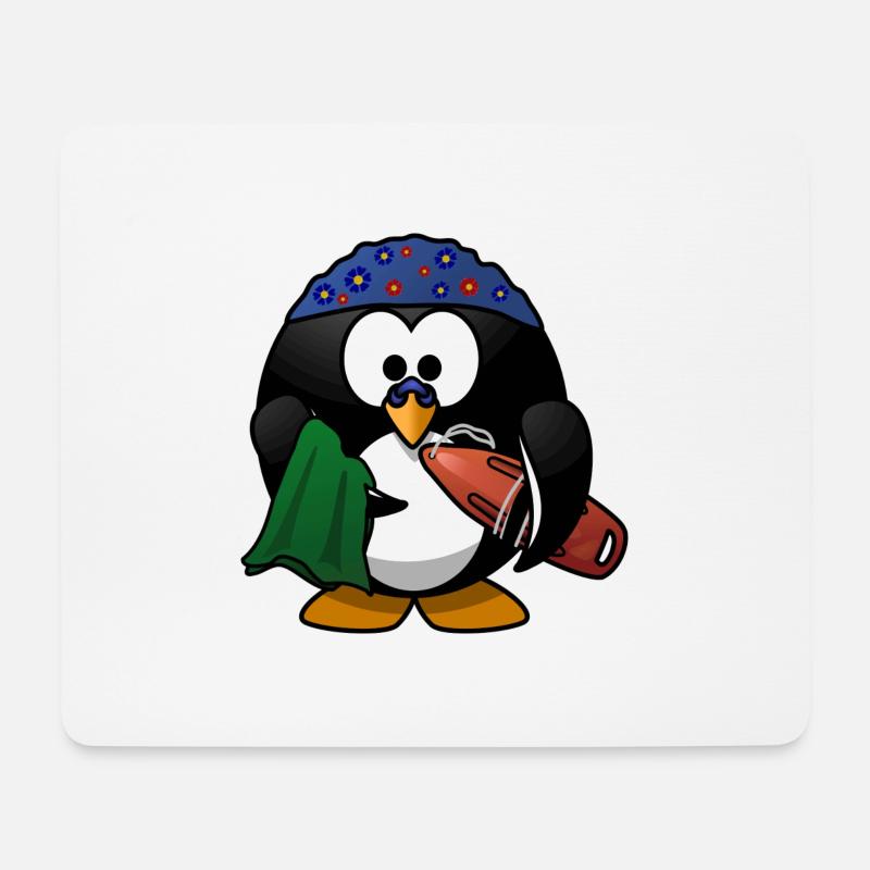Chapeau de fleur pingouin sur la plage - Tapis de souris (format paysage) - blanc