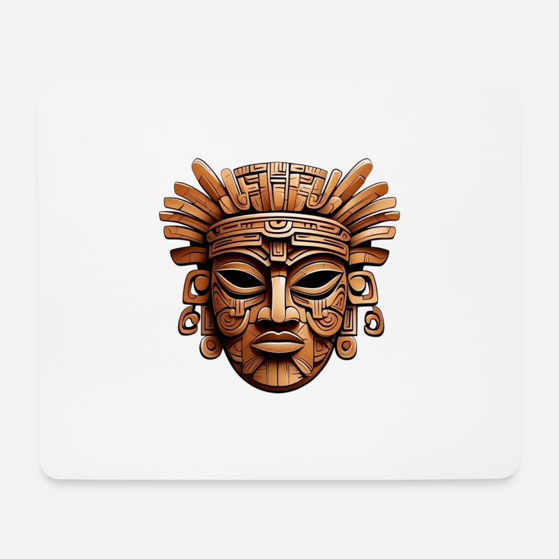 Kunstvolle geschnitzte Azteken, Maya, Inka Maske - Mousepad (Querformat) - Weiß