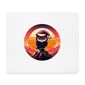 Hibou mignon avec chapeau de Père Noël assis au sommet de la montagne - Tapis de souris (format paysage) - blanc - Devant
