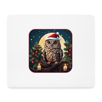 Süße Eule mit Nikolausmütze sitzt auf einem Ast - Mousepad (Querformat) - Weiß - Vorne