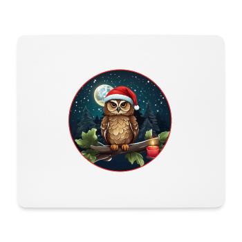 Mignon hibou avec chapeau de Père Noël assis sur une branche - Tapis de souris (format paysage) - blanc - Devant