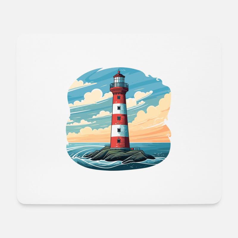 Leuchtturm im Meer, Wolken, Wind und Wellen - Mousepad (Querformat) - Weiß