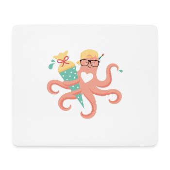 Oktopus mit Schultüte Einschulung - Mousepad (Querformat) - Weiß - Vorne