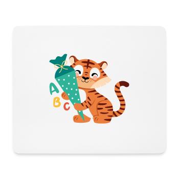 Tiger mit Schultüte zur Einschulung - Mousepad (Querformat) - Weiß - Vorne