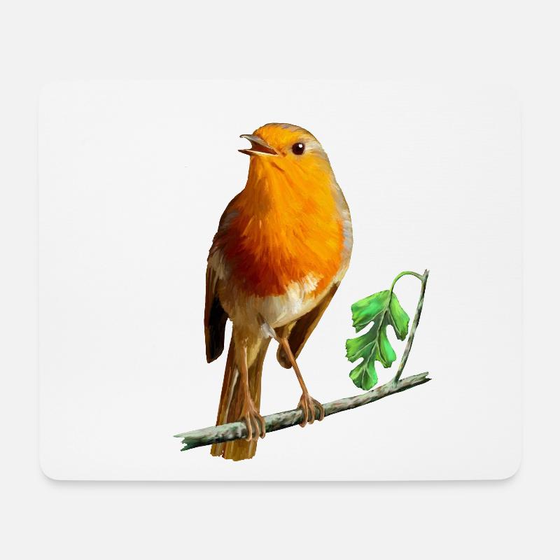 EUROPÄISCHE ROTKEHLCHENMALEREI - EUROPÄISCHE GARTENVÖGEL, - Mousepad (Querformat) - Weiß