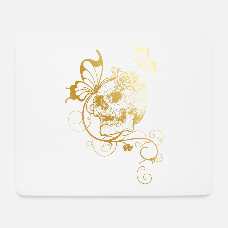 Schädel mit Rosen und Schmetterlingen - Mousepad (Querformat) - Weiß