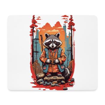 Japanese Raccoon Aesthetic Retro Design - Mouse Pad (horizontal) - white - Front