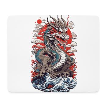 Japanischer Drache Ukiyo-E Stil mit Kanagawa Welle - Mousepad (Querformat) - Weiß - Vorne