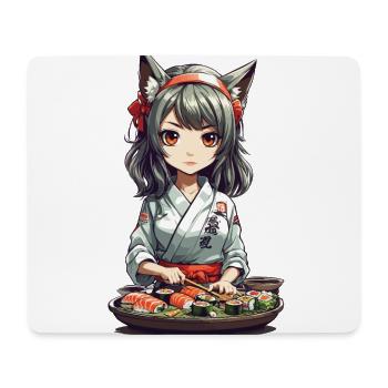 Kawaii Anime Sushi Girl mit Katzenohren Design - Mousepad (Querformat) - Weiß - Vorne