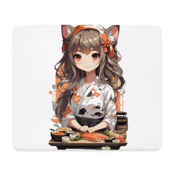Kawaii Sushi Master Anime Girl Design - Mouse Pad (horizontal) - white - Front