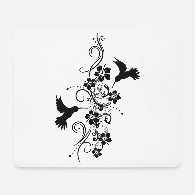 Kolibris mit Hibiskus und filigraner Ranke - Mousepad (Querformat) - Weiß