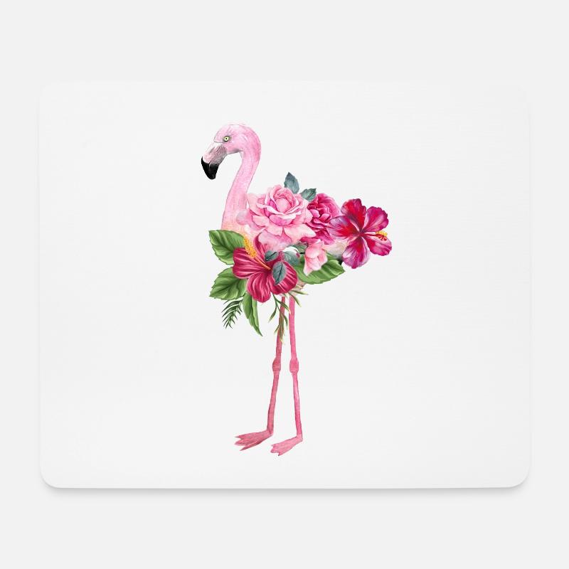 flamingo with flowers - Mouse Pad (horizontal) - white