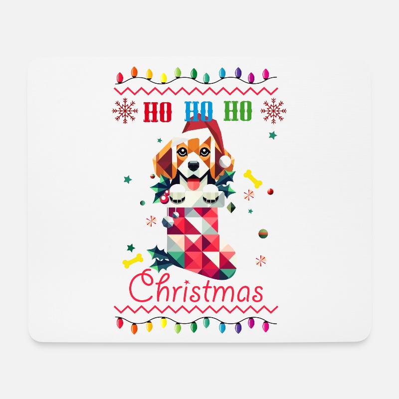 Beagle im Weihnachtsstrumpf im Ugly Christmas Stil - Mousepad (Querformat) - Weiß