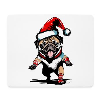 Tanzender Mops mit Weihnachtsmütze - Mousepad (Querformat) - Weiß - Vorne
