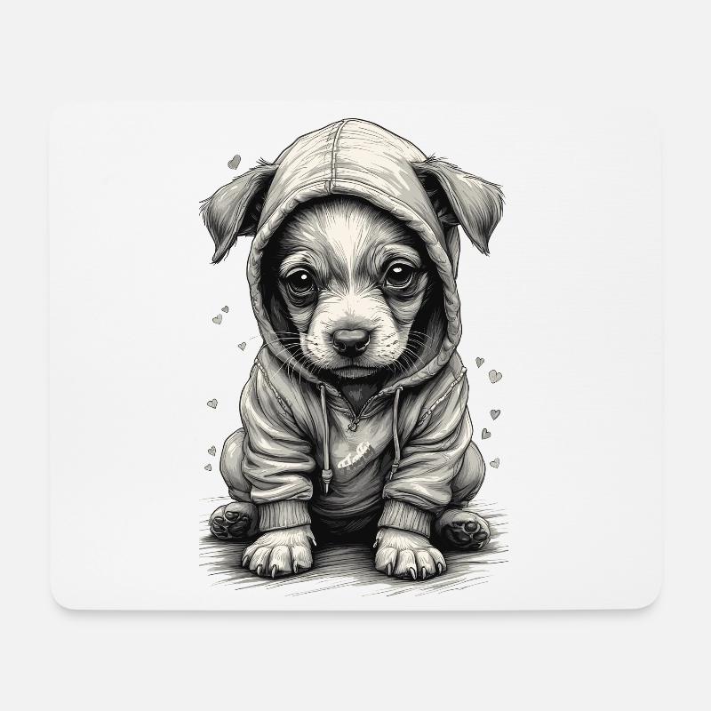 🐶 Welpe mit Sweatshirt - Mousepad (Querformat) - Weiß