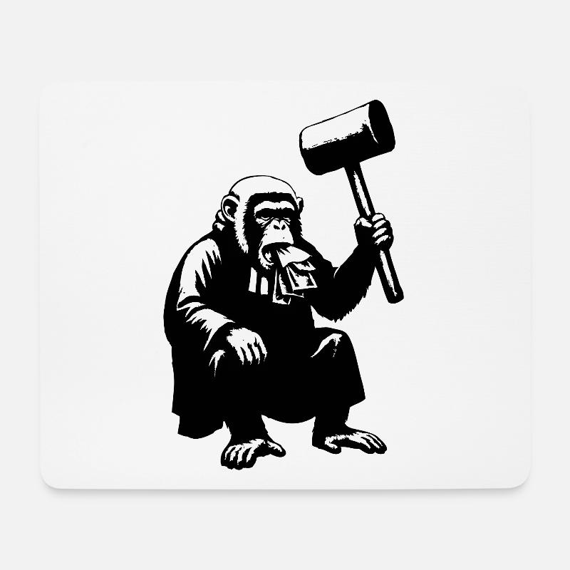 Monkey judge with giant hammer - Mouse Pad (horizontal) - white