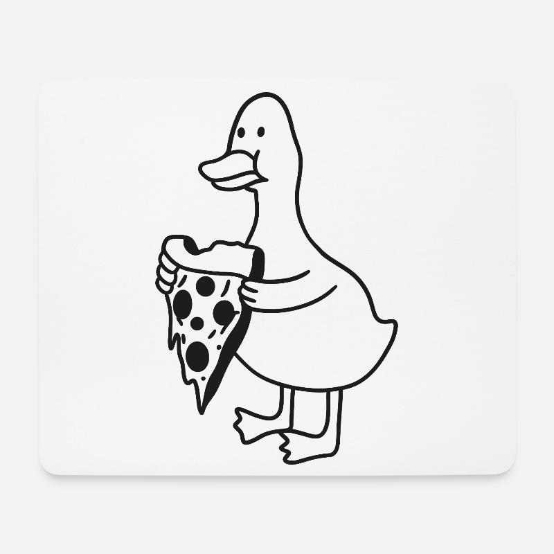 Ente mit Pizza Skizze – lustiges Tier Cartoon - Mousepad (Querformat) - Weiß