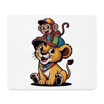 Jungle Duo: Monkey on Lion with Hat - Mouse Pad (horizontal) - white - Front