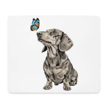 Dackel mit Schmetterling Motiv Hundefans Vintage - Mousepad (Querformat) - Weiß - Vorne