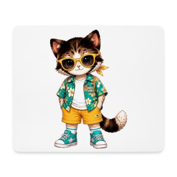 Hawaiian Tropical Cat Yellow Glasses - Mouse Pad (horizontal) - white - Front