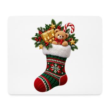 Weihnachtsstrumpf mit Teddy - Mousepad (Querformat) - Weiß - Vorne
