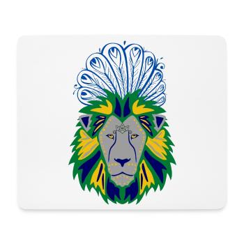 Löwenkopf mit Pfauenfedernkunst - Mousepad (Querformat) - Weiß - Vorne