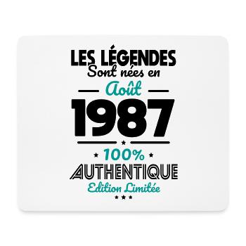 Anniversaire 35 ans - Légendes nées Août 1987 - Tapis de souris (format paysage) - blanc - Devant