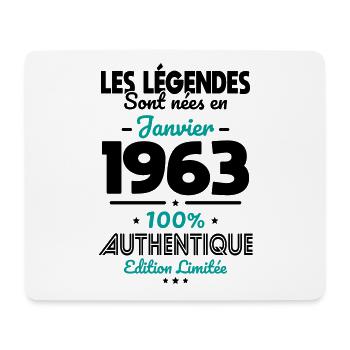 Anniversaire 60 ans - Légendes nées Janvier 1963 - Tapis de souris (format paysage) - blanc - Devant