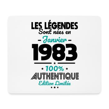 Anniversaire 40 ans - Légendes nées Janvier 1983 - Tapis de souris (format paysage) - blanc - Devant